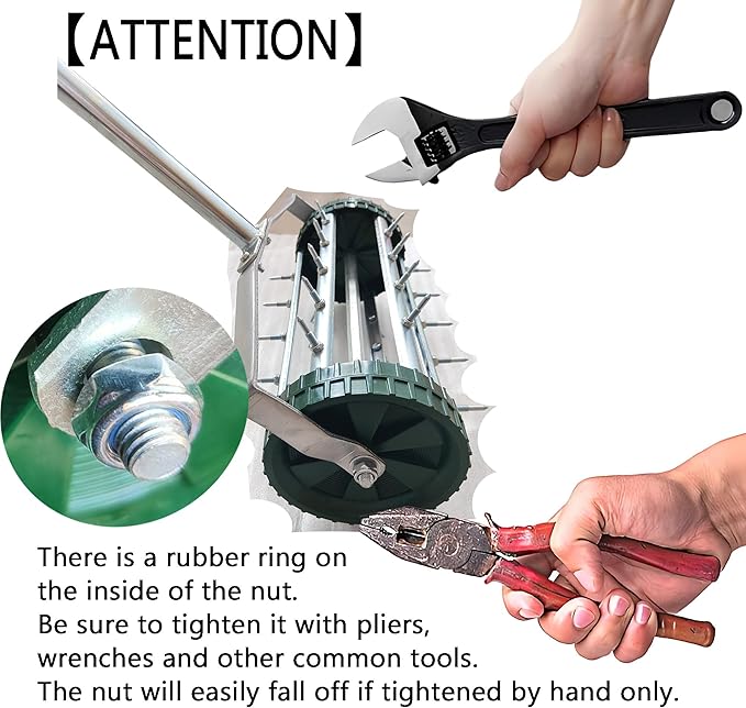 Heavy Duty Rolling Lawn Aerator, Rotary Push Tine Spike Aerator with 1.4-Inch Spikes, 57-Inch Steel Handle, Garden Yard Grass Maintenance Manual Aerator Tool for Improved Soil Aeration Silver