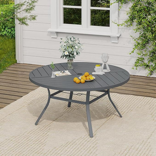 VICLLAX Outdoor Patio Round Dining Table, 50"x 50" Spliced Metal Tabletop for Deck Lawn Garden Backyard, Dark Grey