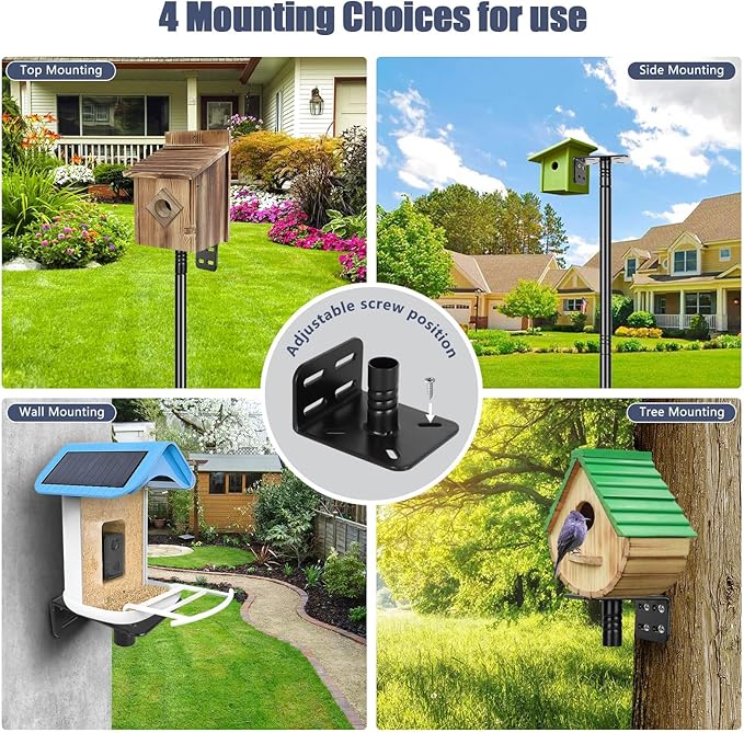 Gtongoko Smart Bird Feeder Pole 79 Inch Bluebird House Pole for Outdoors Weather Station Heavy Duty Metal Mounting Kit Adjustable Bird Feeder Stand Black