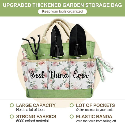 Nana Gifts, Garden Kit Nana Birthday Gifts from Grandkids Floral Gardening Tools and Durable Garden Tools Organizer Tote, Ideal Gardening Set for Women on Christmas Plant Lover Present
