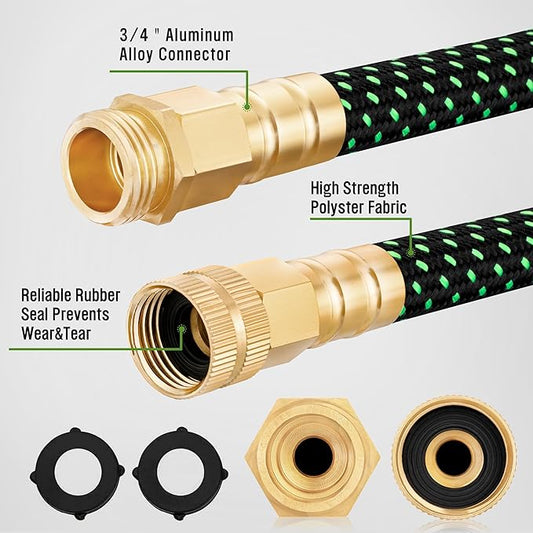 HBlife Garden Hose 25ft, Non Expandable Water Hose with 8 Watering Spray Nozzle, Flexible Lightweight Hose for Yard, Lawn, Car Wash and Outdoor (Black, 25FT)
