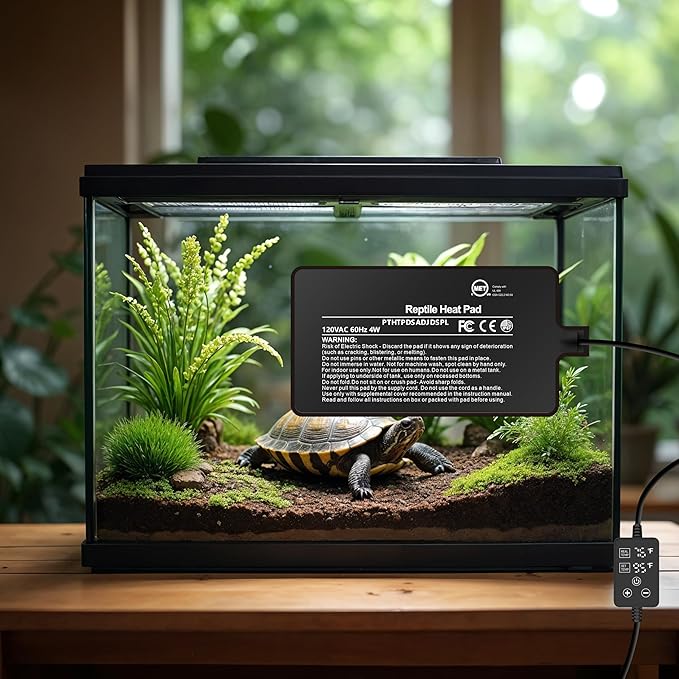 Simple Deluxe 4X7 Inch 4W Reptile Heating Pad with Adjustable Thermostat Under Tank Terrarium Heating Mat for Turtles, Lizards, Frogs, and Other Reptiles, 2 Pack