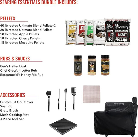 recteq Pellet Grill Smoker - Flagship 1600, Wood Pellet Smoker, BBQ Pellet Smokers, Wi-Fi Smart Grill, 1600 Sq. In. Cook Space, Pellet Smoker Grill, 40 lbs Hopper, Grilling Essentials Bundle