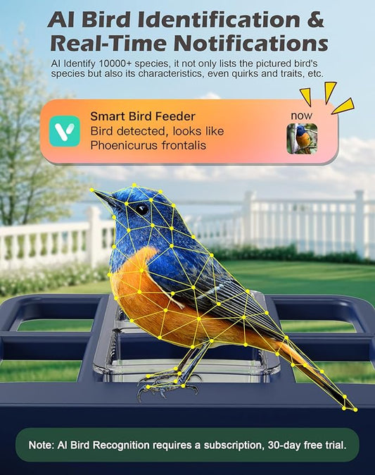 Smart Bird Feeder with Camera Solar Powered, 2.5K Live Video Bird House Camera, AI Identifies, Auto Capture & Notify, Motion Detection, Cloud Storage, Color Night Vision, Ideal Gift for Bird Watching