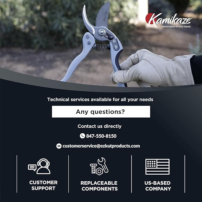 Kamikaze Pruning Shears, Professional Heavy Duty Handheld Clippers with Japanese Steel Titanium Blade, 1" Cutting Capacity, Ergonomic Handle Reduces Fatigue & Boosts Efficiency – Arthritis-Friendly