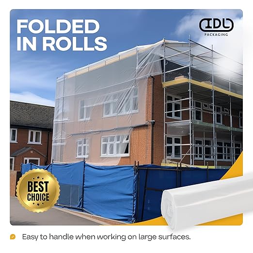Plastic Sheeting 6 mil, 12' x 50' (600 sq. ft.) - Thick Semi-Clear LDPE Plastic Sheeting Heavy Duty for Construction and Painting - Vapor Barrier Plastic Sheeting - Roll of Plastic by IDL Packaging