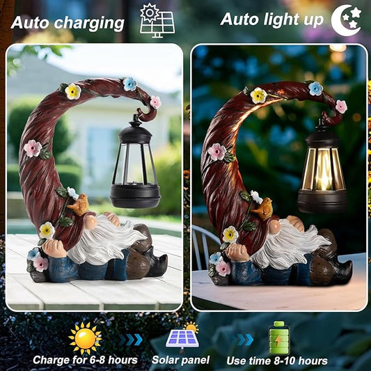 Garden Gnomes Outdoor Statues with Solar Light Funny Gnome Decor Gifts for Women Mom Gnomes Decorations for Home Patio Lawn Yard Garden Decor