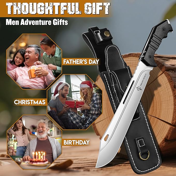 Dream Reach Heavy Duty Machete - Portable Full Tang Outdoor Knife with Sheath Strap for Camping Hiking Gift for Men 9.6 Inches