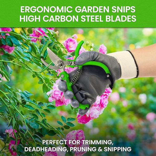 Garden Guru Ergonomic Garden Snips Clippers - Professional Hand Pruner Pruning Shear Scissors with Comfort Grip Handles for Gardening Trimming and Yard Work – High Carbon Steel (2 Pack)