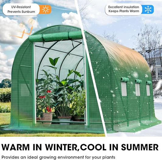 Walk-in Tunnel Greenhouse,Portable Plant Hot Housewith Dual Zippered Screen Doors & 6 Screen Windows Heavy Duty Plastic Plant Warm House with Reinforced Frame (10x7x7 FT)