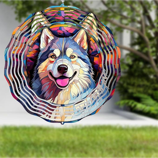 Alaskan Malamute Dog Wind Spinners Outdoor Dog Memorial Gifts, 3D Metal Kinetic Hanging Garden Wind Spinner, Spinner Decor, Wind Sculptures for Outdoor & Indoor, Window, Yard Decor (Alaskan)