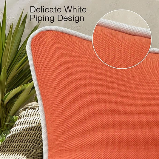 Decorative Outdoor Water Repellent Throw Pillows with Inserts, Set of 4, 16" x16" Pillows for Patio, Backyard, Bed, Couch, and Patio Furniture, Coral Orange