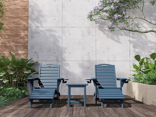 Folding Adirondack Chairs Set of 2,Adirondack Chair with Retractable Ottoman,Plastic Adirondack Chairs with 2 Cup Holder,Weather Resistant Patio Chair,Outdoor Chairs Set of 2(Navy Blue)