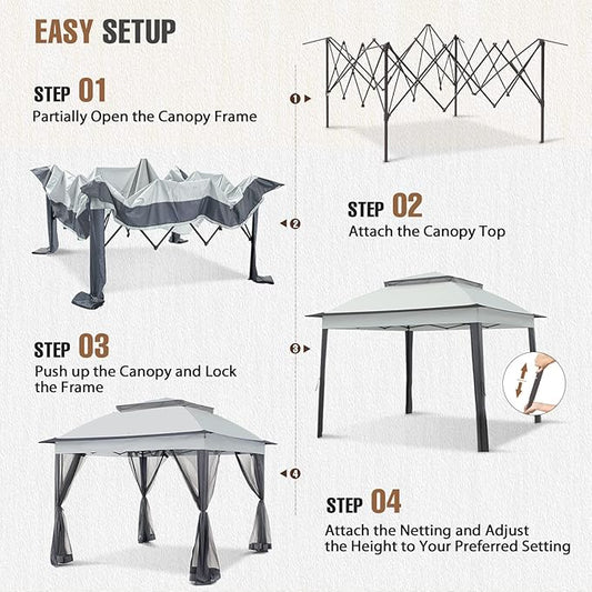 11x11 Outdoor Pop up Gazebo Tent with Mesh Walls for Patio, Lawn, Backyard and Deck, Gray