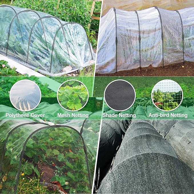 FOTMISHU 6Pcs Greenhouse Hoops, 23.6" x 25.6" Garden Hoops Rust-Free Grow Tunnel 4.9ft Long Steel with Plastic Coated Support Hoops Frame for Garden Fabric, Plant Support Garden Stakes