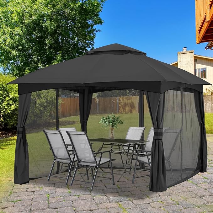 MASTERCANOPY Outdoor Patio Gazebo for Garden with Upgrade Steel Frame and Netting Walls (10x10,Gray)