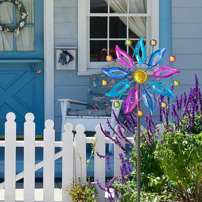 Wind Spinner Outdoor, Metal Windmill Garden Decorations, Kinetic Wind Spinners Colorful Wind Sculpture Yard Art for Garden Patio Lawn Decor (1PC Single Turn B)