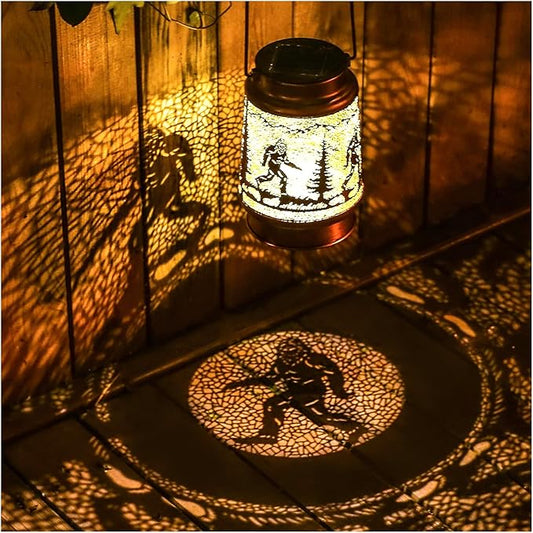 2 Pack Bigfoot Outdoor Solar Hanging Lanterns Waterproof LED Solar Lights Metal Decorative Lanterns for Garden, Patio, Courtyard, Backyard, Yard Decor Unique Bigfoot Gifts for Women Gardening