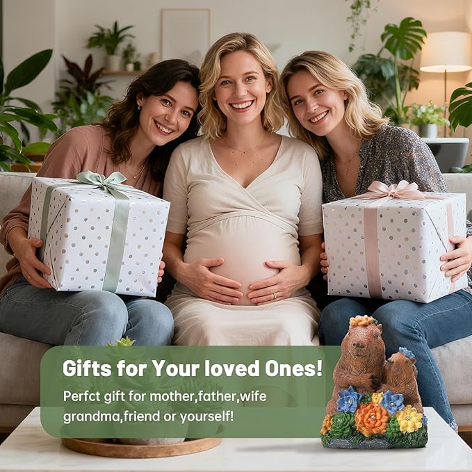 Solar Capybara Parent and Child Statue Light, Weatherproof Resin Family Garden Decor Auto On/Off - Warm Glow for Pond Patio,Family Gardens & Housewarming