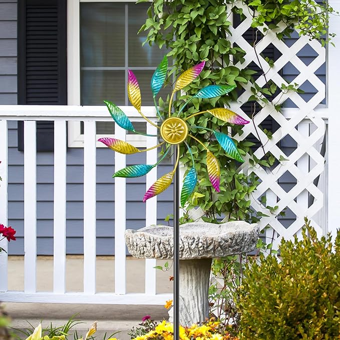 Wind Spinner Outdoor Metal, Sculpture Windmill Garden Decorations, Colorful Kinetic Wind Spinners Yard Art for Garden Patio Lawn Decor (1PC Single Turn A)