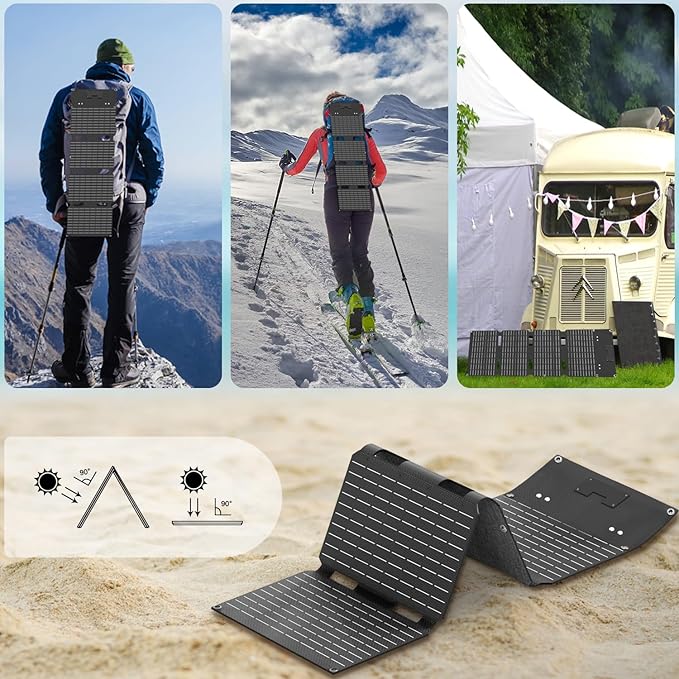 45W Solar Panels Charger with Handle 18V USB-A USB-C DC Portable Foldable Power Emergency ETFE Monocrystalline Panels IP67 Waterproof Camping Hiking