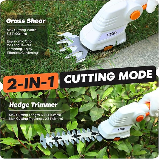 LIGO 2-in-1 Cordless Grass Shear and Shrub Trimmer, 7.2V Lightweight Handheld Lawn Edger & Hedge Clipper with Rechargeable Battery for Garden, Yard, and Bush Trimming