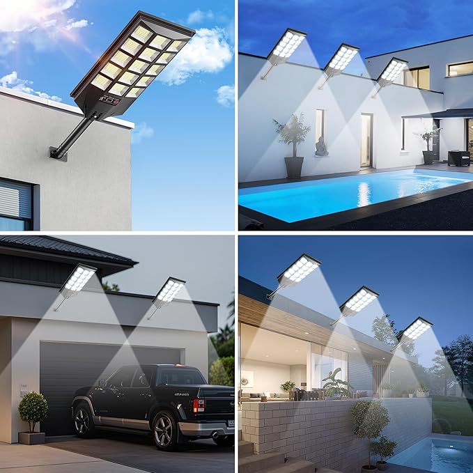 Solar Lights Outdoor for Outside, Waterproof Solar Street Lights Outdoor, 6500K Dusk to Dawn Security Flood Lights Motion Sensor with Remote Control for Yard, 2 Pack