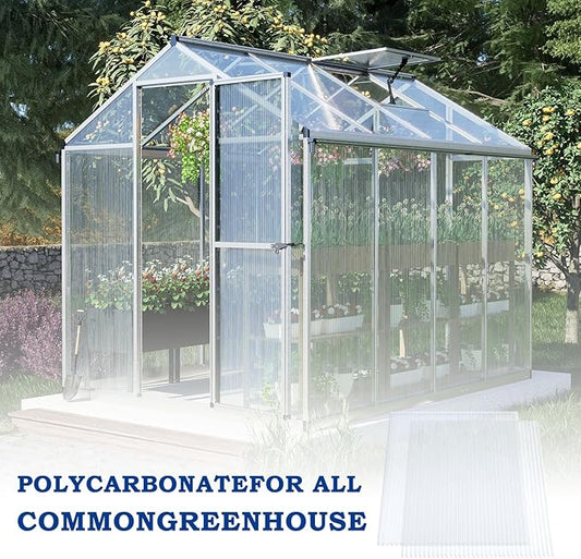 BPS 6Pcs 24'' (W) x 64'' (L) x 0.16'' Polycarbonate Panels, Waterproof UV Protected Reinforced Sheets, Outdoor Greenhouse and Gazebo Covering, Twin-Wall Clear Sheets