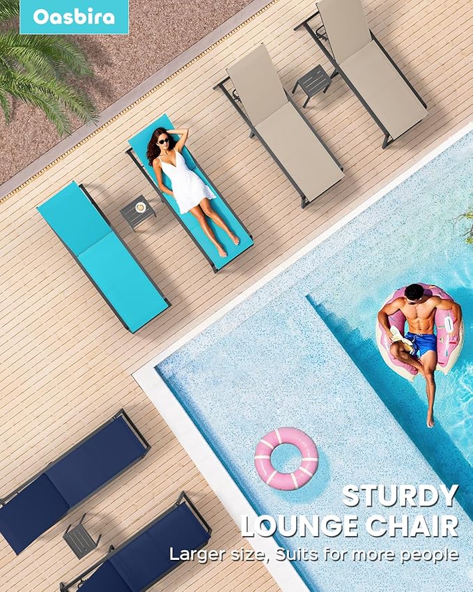 Aluminum Chaise Lounge Chair Outdoor, Foldable & Assembly Free Patio Pool Lounge Chairs 5-Position Recliner for Outside Poolside, Fully Grounded Legs Sun Lounger for Beach, Yard, Light Green