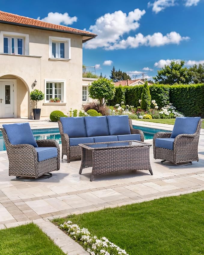 Luxury 22x24/22x25 6-Inch Outdoor Seat Cushions - Set of 2 Water Resistant Patio Chair Comfortable Cushion for Porch Rattan Dining Rocker Glider Loveseat Couch Sectional Sofa - Navy Blue