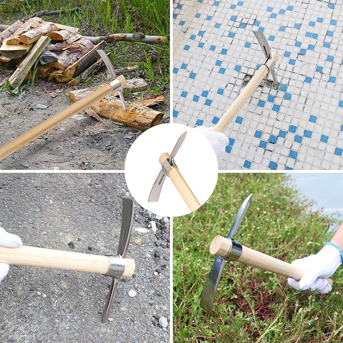 2 PCS 16 Inch Mattock Pick Axe, Stainless Steel Pick Mattock Hoe, Garden Pick, Pick Mattock for Weeding, Loosening Soil, Planting Vegetables, Digging Holes, Chopping Roots and Much More