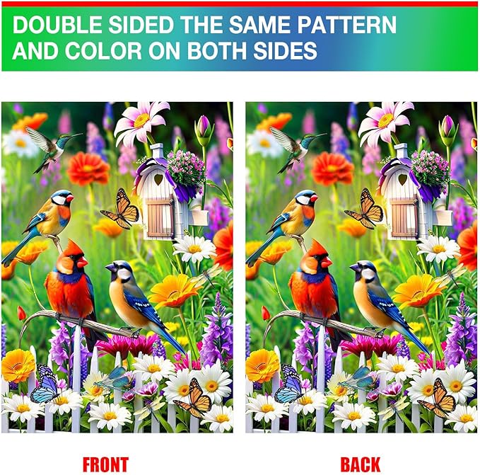 Spring Summer Humming bird garden Flag Birds Floral Garden Flags 12x18 Double Sided, small Yard Flags for Outside Decoration