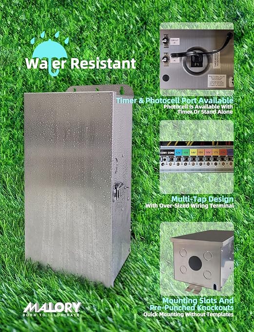 MALORY 600W Low Voltage Transformer for Landscape Lighting,120V AC to 12/13/14/15/16/17/18/22V Multi-Tap Power Supply for Outdoor Landscape Lights,Yard Lights,Garden Lights(Transformer only)