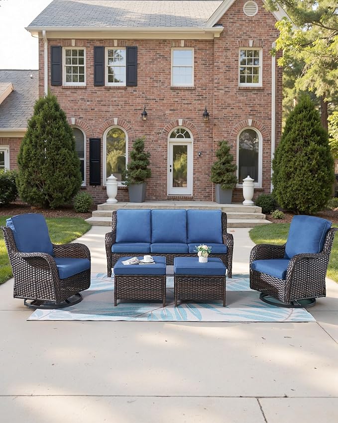 Pop 22x25/22x24 Outdoor Chair Cushions Set of 4 - Heavy Duty High Back Replacement Zippered Cushion for Patio Furniture Dining Rocking Chairs Loveseat L-Shape Sofa - Navy Blue/Classic
