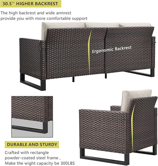 HUMMUH 8 Piece Patio Furniture All Weather 6-Seater Outdoor Sectional Sofa with Patio Swivel Chairs and Outdoor Chairs Ottomans for Porch,Garden,Backyard,Deck(Brown/Beige)
