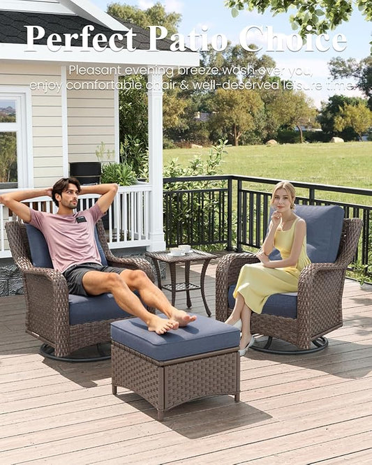 LayinSun 9 Piece Wicker Outdoor Furniture Set with 6-inch Comfy Cushions, High Back Patio Furniture Set with Swivel Rocking Chairs and Side Table