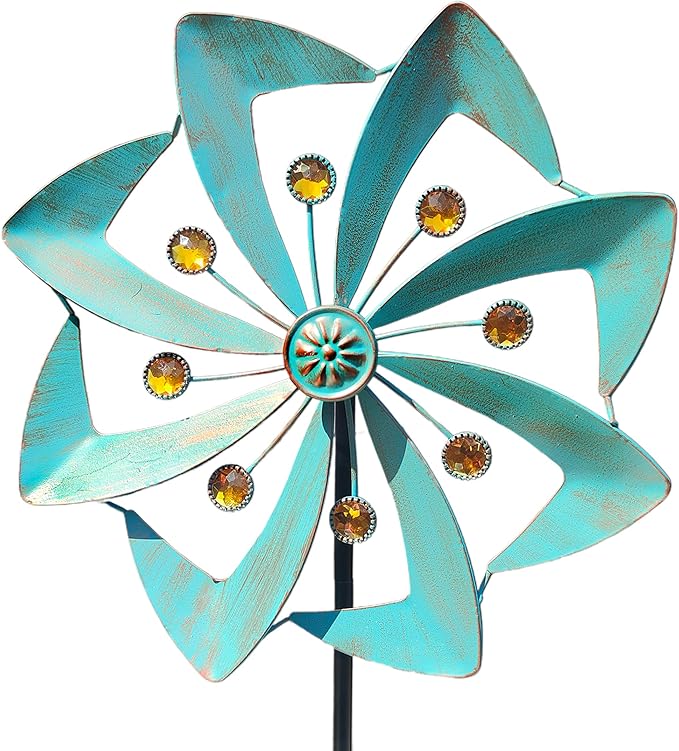 Wind Spinners Outdoor, 10 inch Wind Sculptures & Spinners, Metal Kinetic Wind Spinner, Decorative Pinwheels Large Wind Spinners for Yard and Garden Decor,Green