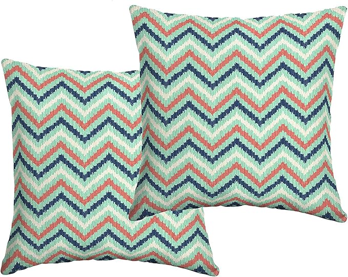 Comfort Classics Set of 2 Indoor/Outdoor Throw Pillow 16" x 16" x 5" in Polyester Mint Diamond Zigzag Inc.