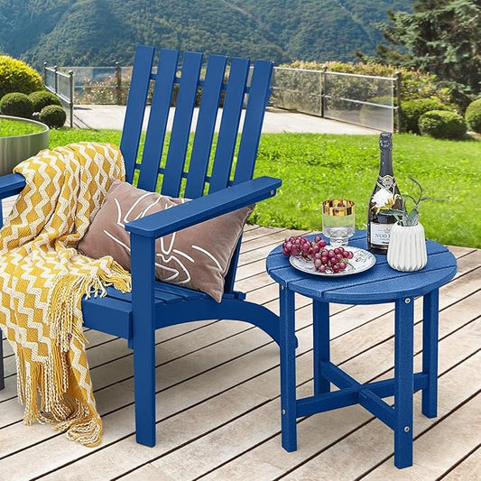 Tangkula Round Outdoor Side Table, 18 Inch Weather Resistant HDPE Adirondack Table, Outdoor Indoor Chairside End Tables, Patio Side Table for Lawn Garden Balcony Backyard, Easy Assembly (1, Navy)