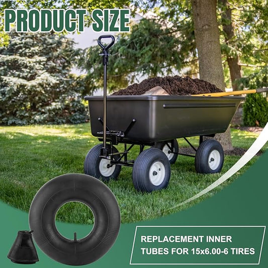 15x6.00-6" Inner Tube with Straight Valve Stem (2-Pack) - Heavy Duty Replacement Tire Tubes for Lawn Mower, Snow Blower, Riding Mowers, ATVs, Golf Carts