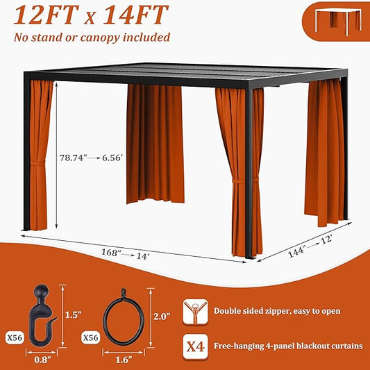 Gazebo Universal Replacement Privacy Curtain,12'×14' Gazebo Outdoor Waterproof Curtains, 4-Panels Sidewall Curtains with Double Zipper for Patio Canopy, Garden and Backyard (Curtain Only)