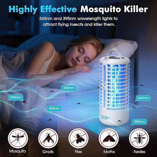 Rechargeable Bug Zapper(2 Pack), Portable Electric Mosquito Killer for Indoor & Outdoor, Fly Trap for Camping, Patio, Garden, Kitchen, and Porch(White)