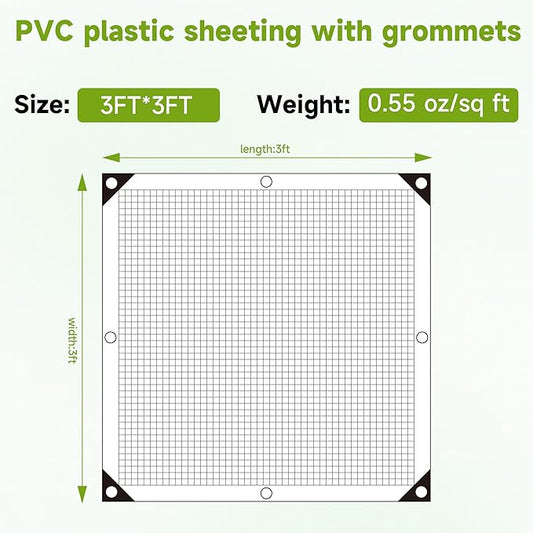 Greenhouse Cover,Clear Plastic Covering, 16Mil Thickness Heavy Duty Clear tarp for Chicken coop,Gardening,Farming, Greenhouse Plastic sheeting with Grommets (White, 3ft*3ft)