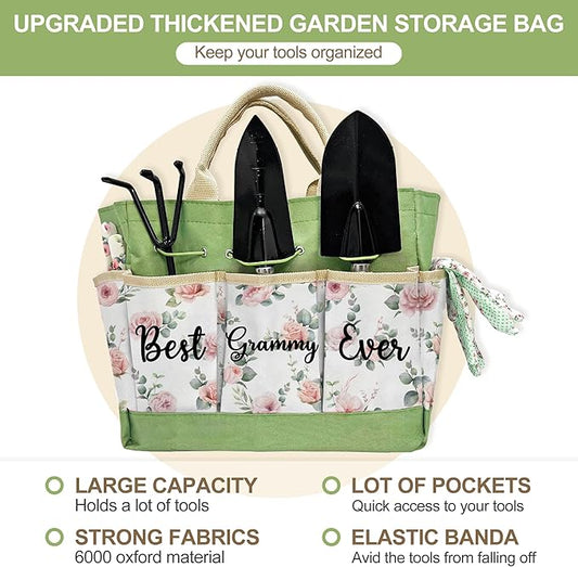 Grammy Gifts, Gardening Kit Grammy Gifts from Grandkids Floral Gardening Tools and Durable Garden Tools Organizer Tote, Ideal Gardening Gift for Women on Birthday Christmas Plant Lover Present