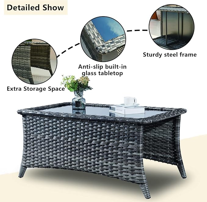 Rilyson 6 Piece Outdoor Patio Furniture Set - Rattan Wicker Patio Conversation Sets with 2 Swivel Rocker Chairs,2 Ottomans,1 Loveseat and 1 Coffee Table for Outside Porch Deck Yard(Mixed Grey/Grey)
