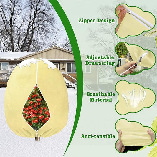 Evoio Plant Covers Freeze Protection 6 x 7 FT 3 oz/yd² Winter Frost Blankets Cloths Fabric Bags with Zipper for Outdoor Plants Tree Shrub Garden Potted Freeze Frost Winterizing Protection