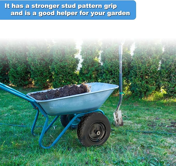 2-Pack of 3.50-8 Wheels,14.5" Flat Free Tires,Steel Rim,5/8" or 3/4"Axle Bore Hole,3”-6" Centered Hub,13"-16" Universal Fit Tire for Wheelbarrow,Hand Truck,Garden and Utility Carts, Trolleys and More