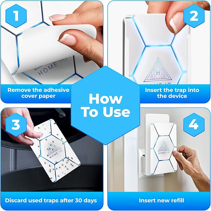 Indoor UV Pest Control Device and Night Light. LED Powered Flying Insect Trap for Flies, Moths, Gnats, Fruit Flies and Mosquitos. Replacement Adhesive Traps. (5 Count Refill)