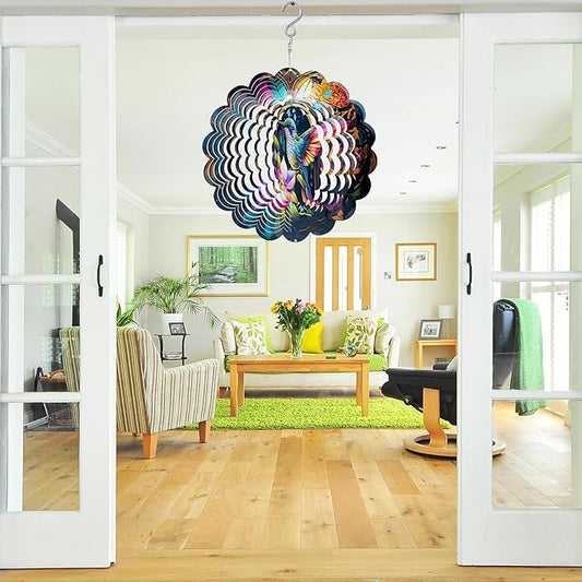 Wind Spinners Art Hummingbird 12 inch 3D Stainless Steel Laser Cut Metal Art Geometric Pattern Wind Sculpture Hanging for Yard Garden Decorations Outdoor