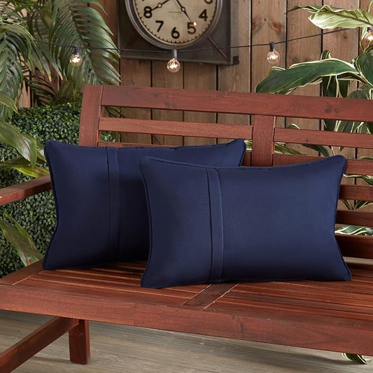 Greendale Home Fashions Sunbrella 21" x 14" Rectangle Outdoor Throw Pillow with Removable Cover (Set of 2), Canvas Navy 2 Count